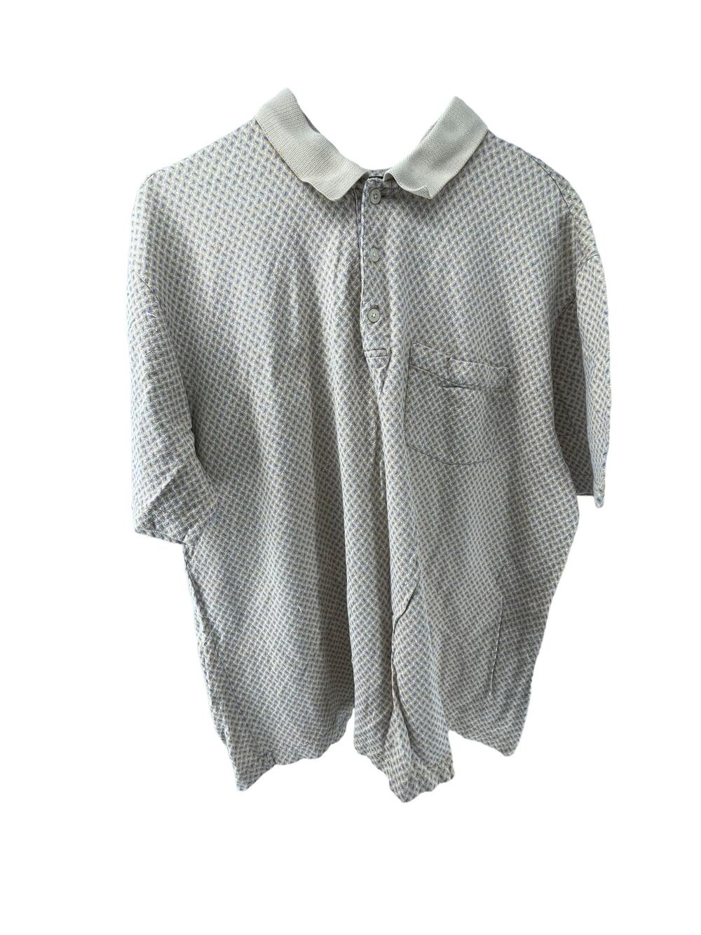 John Ashford Cotton Tan Blue Printed Short Sleeve Polo Shirt Men's Size XL